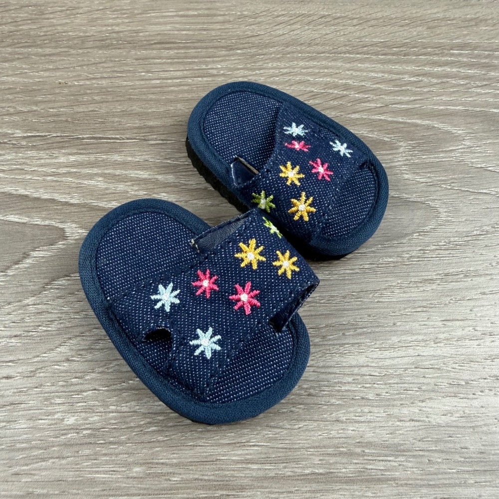 Unbranded Doll Shoes Embroidered Floral Denim Slides Blue OS